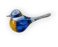 Mini urn - vogeltje -  geel met blauw