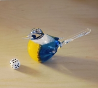 Mini urn - vogeltje -  geel met blauw