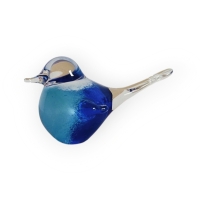 Mini urn - vogeltje -  blauw met blauw