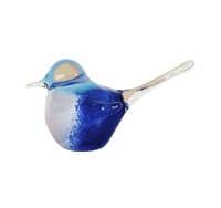 Mini urn - vogeltje -  wit met blauw