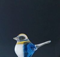 Mini urn - vogeltje -  wit met blauw