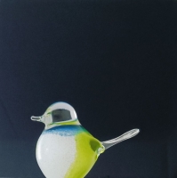 Mini urn - vogeltje -  wit met groen