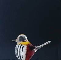 Mini urn - vogeltje -  wit gestreept met bruin