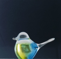 Mini urn - vogeltje -  groen transparant met blauw