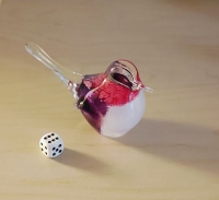 Mini urn - vogeltje -  wit met paars