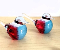 Mini urn - vogeltje -  blauw met roze